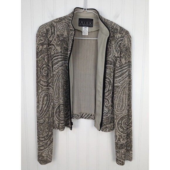 Alex Eveving Women's Formal Cropped Jacket Metelic Long Sleeve Sparkle Size 8 - Picture 8 of 10